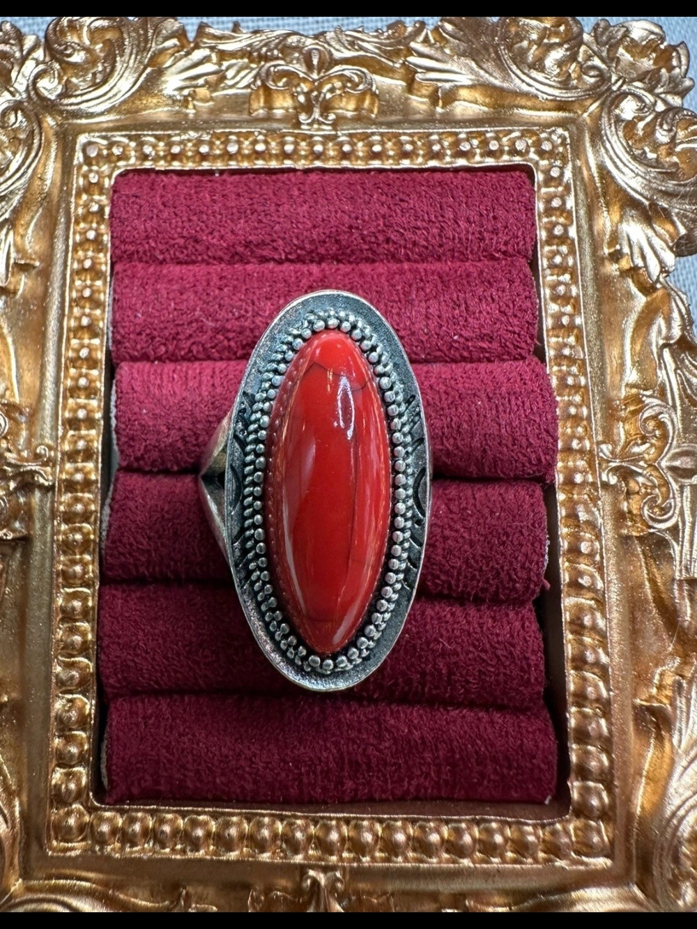 Red And Silver Statement Ring